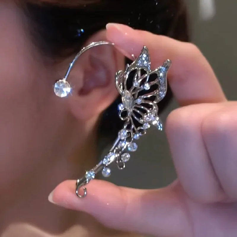 Elf Butterfly Ear Cuff Elegant Sparkling Zircon Crystal Ear Clip