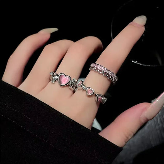 Peach Love Heart Opening Rings Cat Eye Opals Adjustable Design Premium Finger Rings