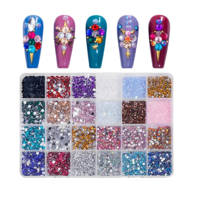 3500 Pcs Resin Nail Art Rhinestones in 24-Grid Box DIY Nail Decoration Crystal Gems Irregular Manicuring  Jewelry Beads