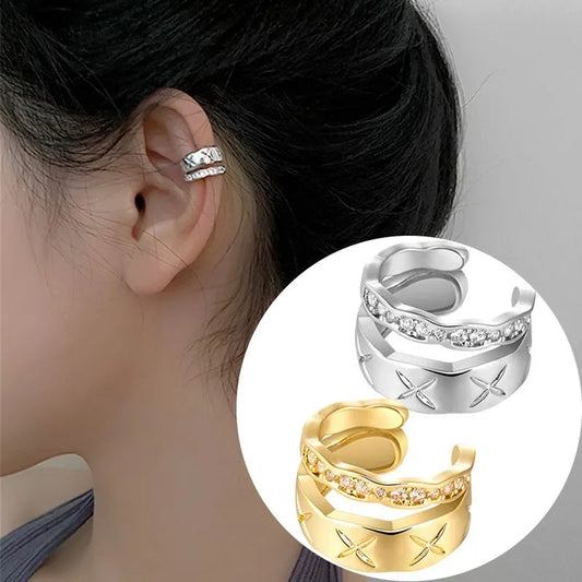 Zircon Double-Layer Ear Cuff Trendy Punk Wave Metal Geometric Ear Clip