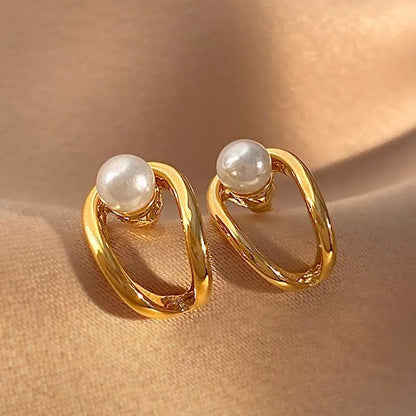 Imitation Pearl Earring Gold Color Stud Earrings