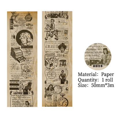 CAWPURI 1 roll 3m*50mm Vintage Washi tape Euro-american style Decorative Scrapbooking tape Diy Diary Album Collage material