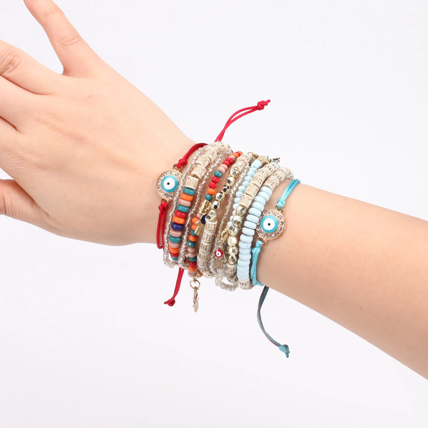 Stackable Big Eye Bracelets for Women, BohemianEvil Multilayer Stretch Hippie Stack Beads Bracelet