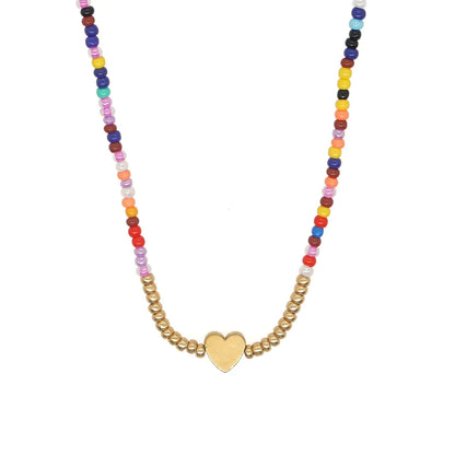 Bohemian Handmade Colorful Beads Chain Fashion Necklaces Gold Color Heart Pendant Jewelry For Women Accessories