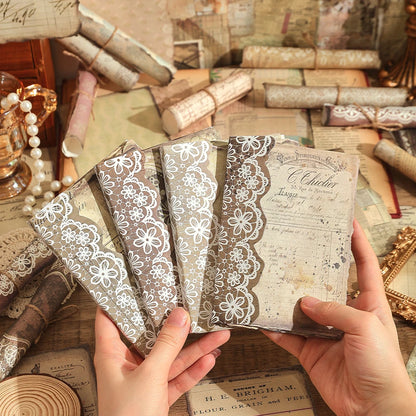 CAWPURI 50 Sheets Vintage Lace Scrapbook Paper Pack 50 Different Patterns Non-sticky Collage Paper for Journals Notebooks DIY Crafts