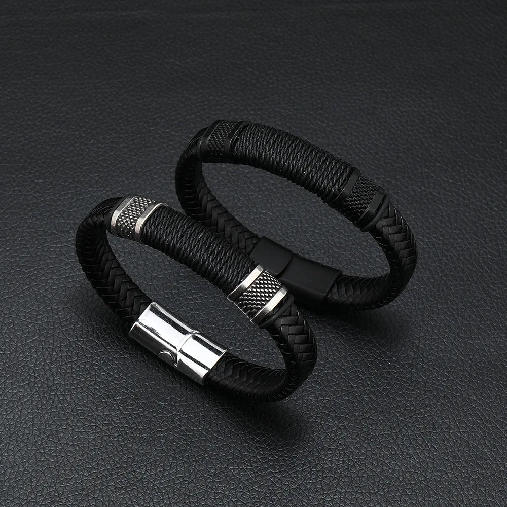 Genuine Men Leather Bracelets Men Stainless Steel Multilayer Braided Rope Bracelets for Male Female Bracelets Jewelry