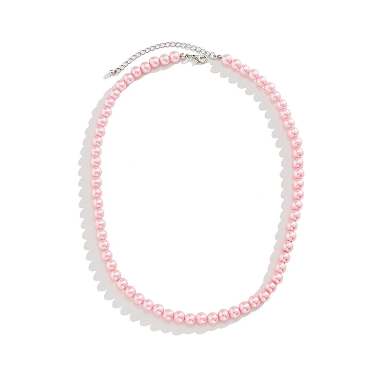 Trend Wedding Party Jewelry Pink Pearl Choker Necklace For Lovers' Elegant Pink Imitation Pearl Beach Vacation Necklaces X0174