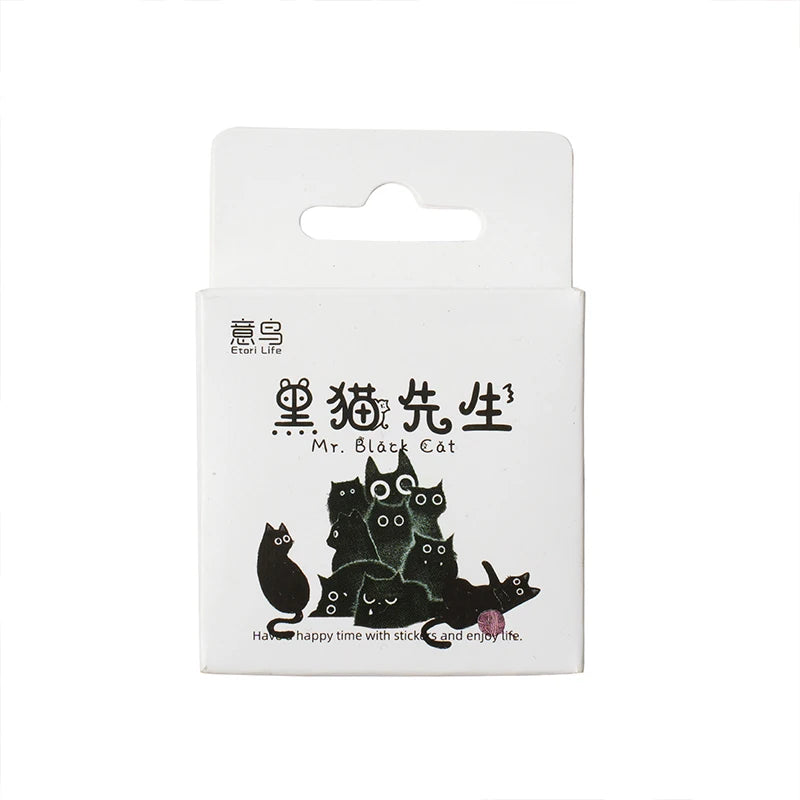CAWPURI 45pcs/Box Black Cat Stickers Waterproof DIY Computer Washi Scrapbooking for Water Battle Creative Stationery