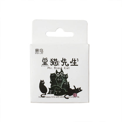 CAWPURI 45pcs/Box Black Cat Stickers Waterproof DIY Computer Washi Scrapbooking for Water Battle Creative Stationery