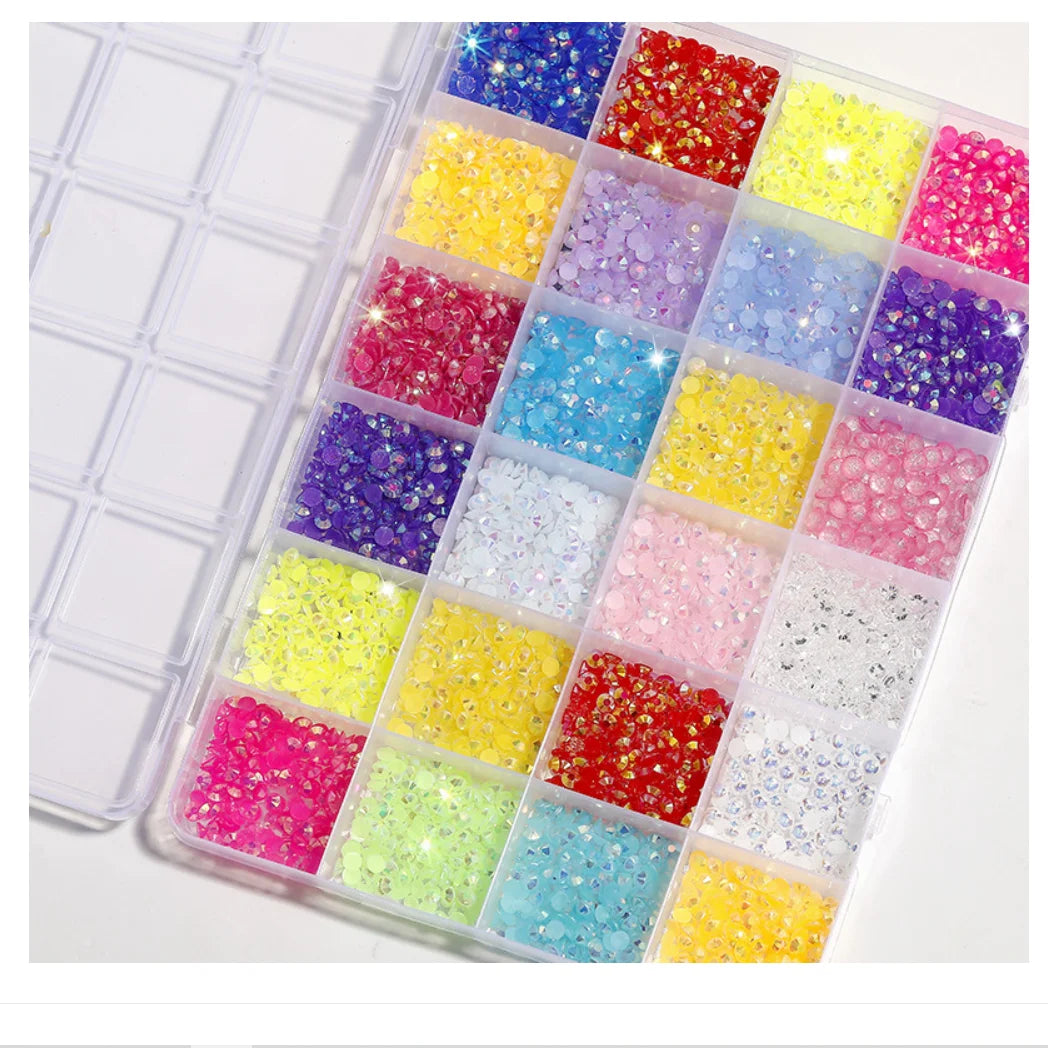 3500 Pcs Resin Nail Art Rhinestones in 24-Grid Box DIY Nail Decoration Crystal Gems Irregular Manicuring  Jewelry Beads