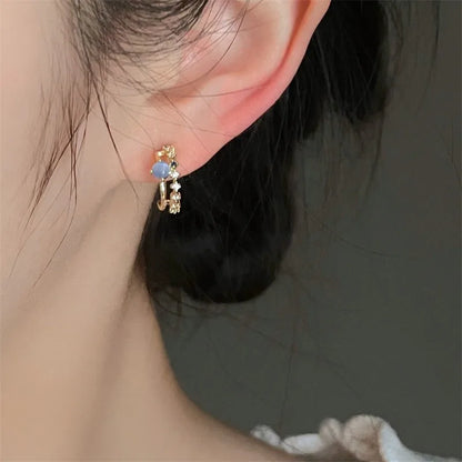 Opal Stud Earrings Light Luxury Zircon Pearl Imitation Pearl Earring