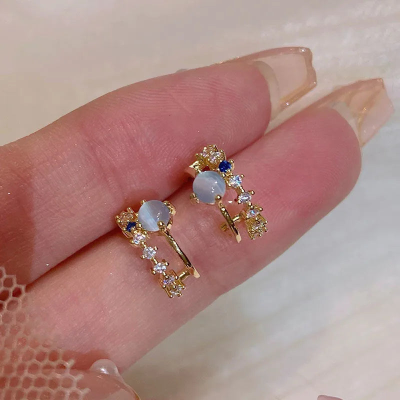 Opal Stud Earrings Light Luxury Zircon Pearl Imitation Pearl Earring