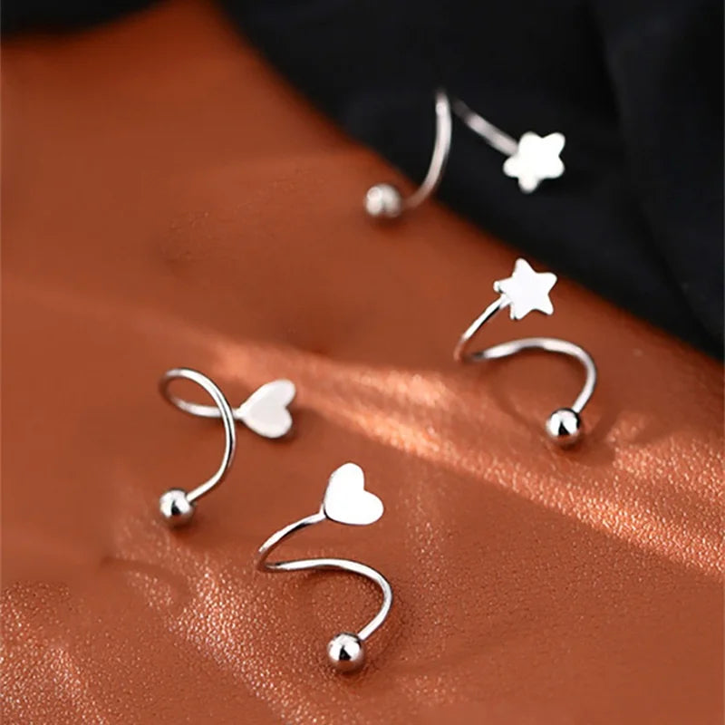 1Pcs Stainless Steel Screw Ball Star Heart Ear Bone Ear Buckle Rotating Wave Mini Stud Earrings