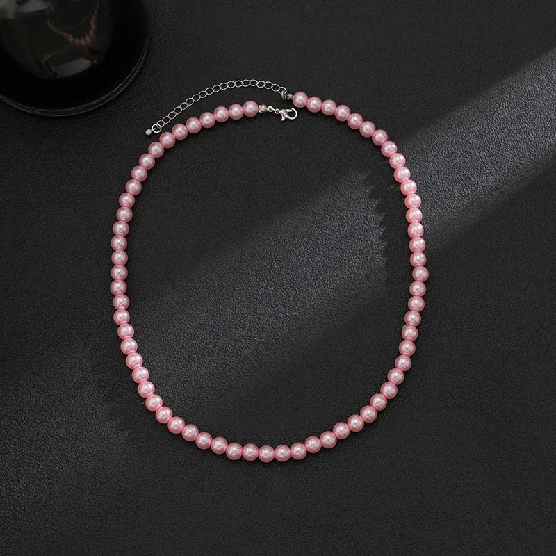 Trend Wedding Party Jewelry Pink Pearl Choker Necklace For Lovers' Elegant Pink Imitation Pearl Beach Vacation Necklaces X0174