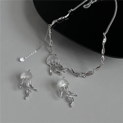 Floating Jellyfish Matte Crystal Necklace