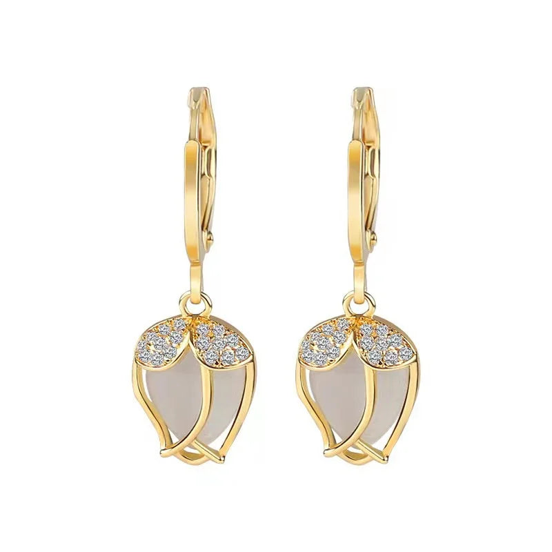 Elegant Delicate Zircon Tulip Flower Earrings