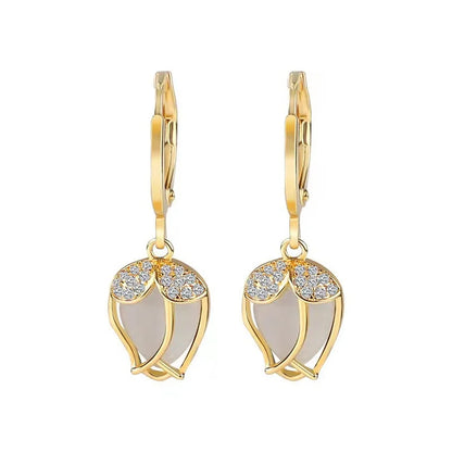 Elegant Delicate Zircon Tulip Flower Earrings