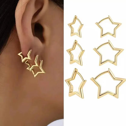 Statement Gold Color Plated Bold Star Hoops Tarnish Resistant