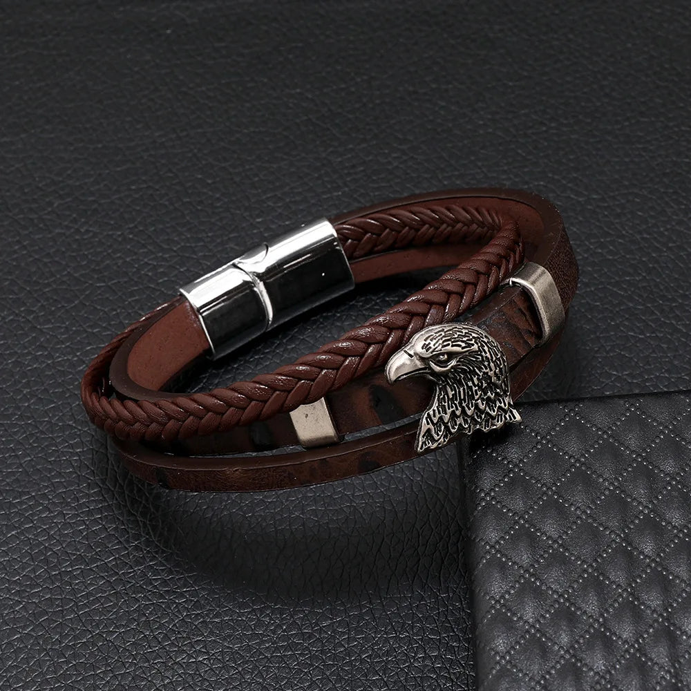 New Leather Bracelets Men Stainless Steel Multilayer Braided Rope Bracelets For Male Female Bracelets Jewelry Pulsera Hombre