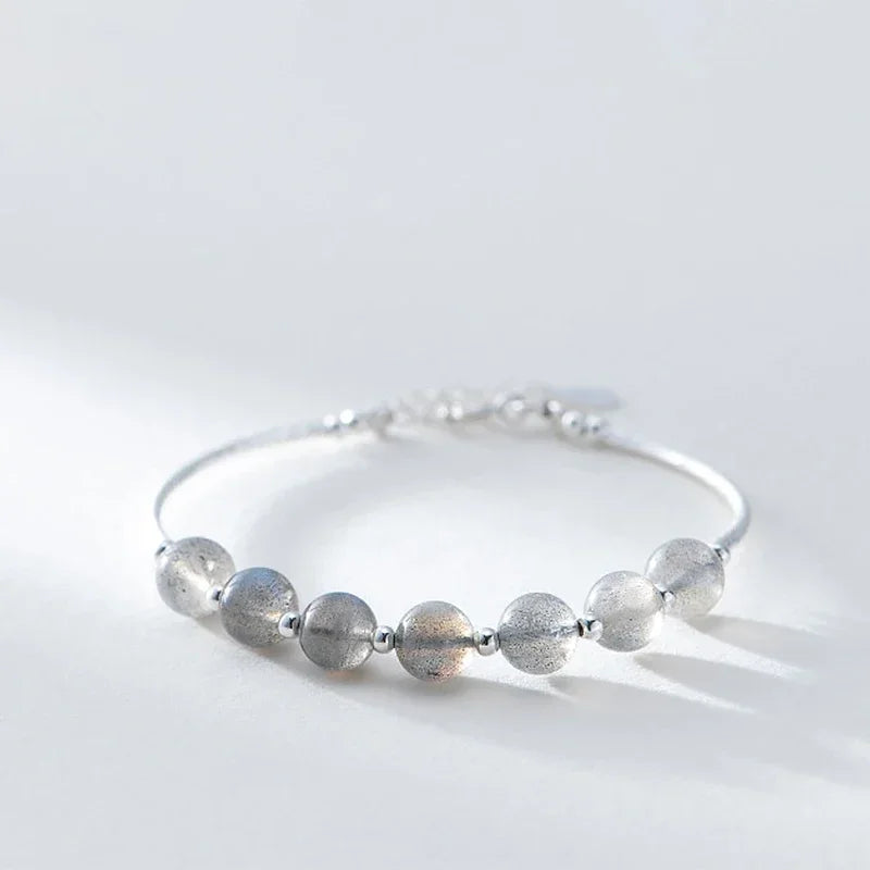 Handmade Natural Moonstone Beads 925 Sterling Silver Strand Bracelet for Girls Women's Bracelets & Bangles Fine Jewelry