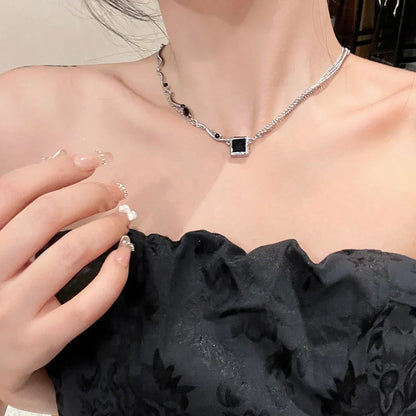 Black Square Pendant Double Layer Necklaces