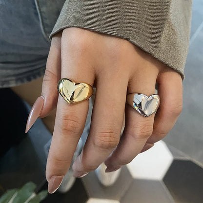 Vintage Silver Color Trend Creative Love Heart Shaped Gold Color Rings