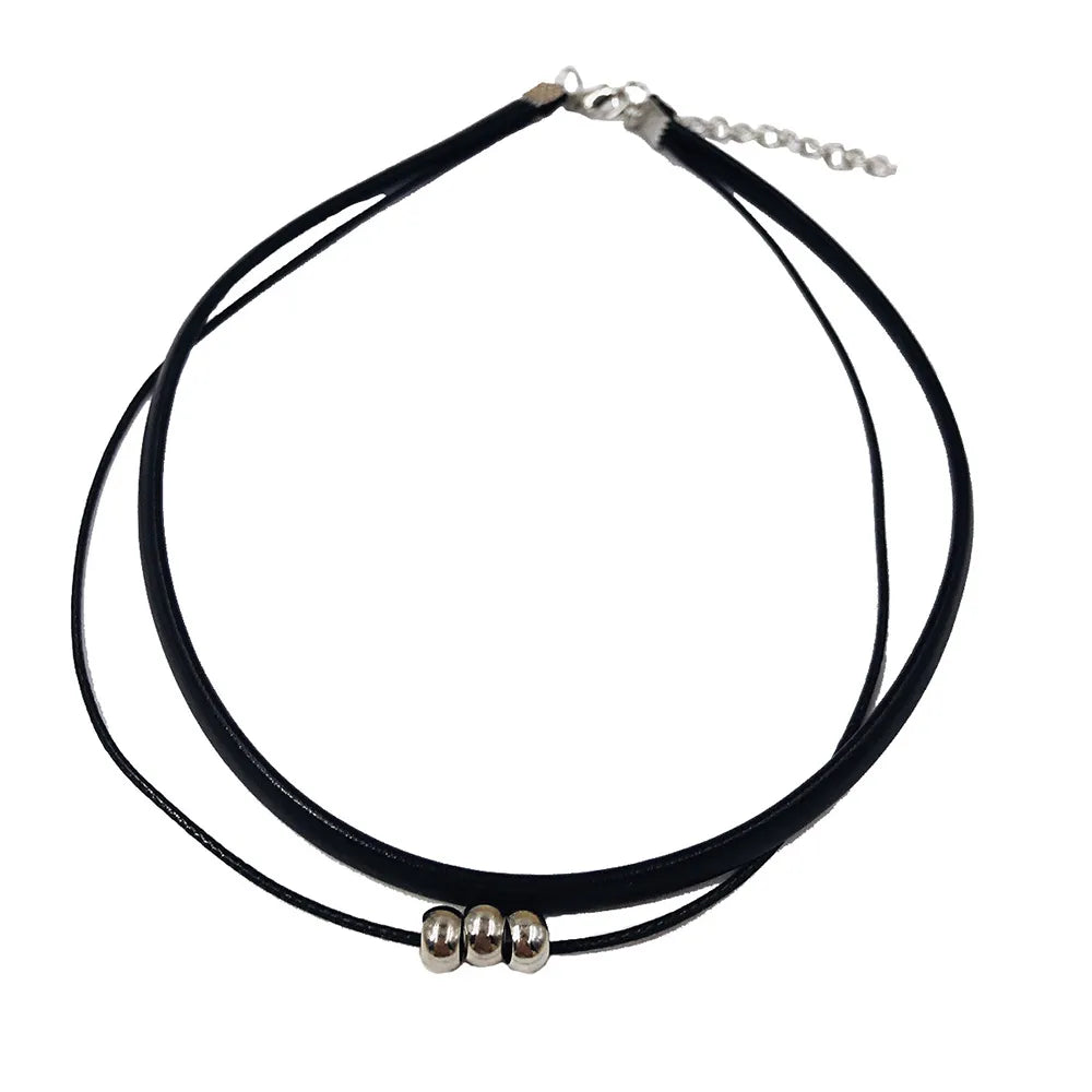 Classic Gothic Tattoo Black Leather Choker Necklace For Women Beads Pendant Charm Necklaces Boho Jewelry