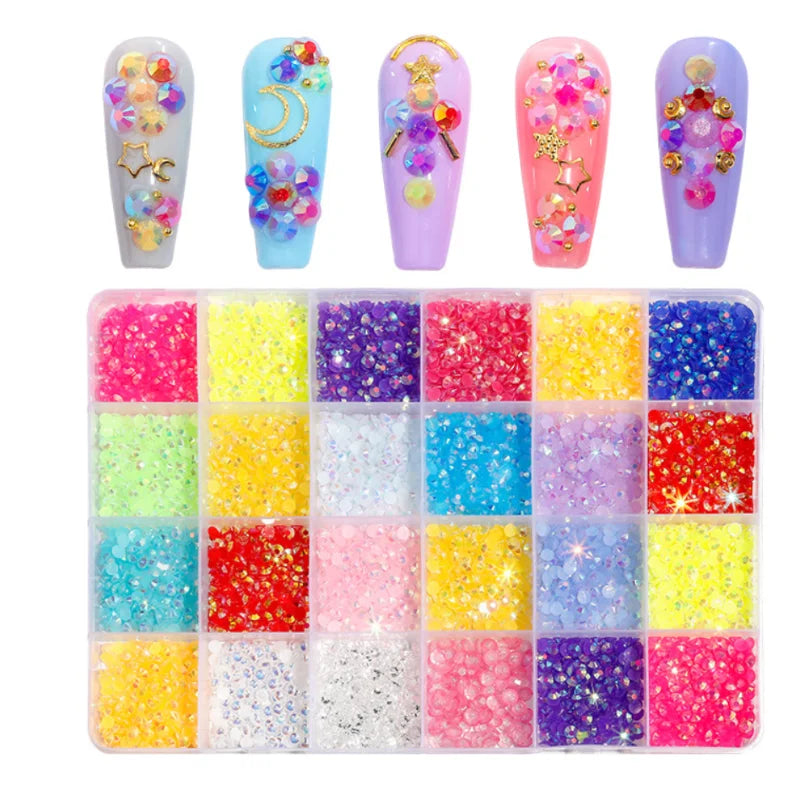 3500 Pcs Resin Nail Art Rhinestones in 24-Grid Box DIY Nail Decoration Crystal Gems Irregular Manicuring  Jewelry Beads