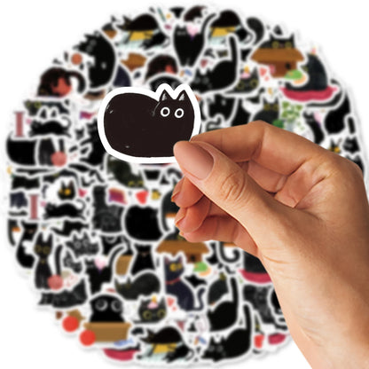 CAWPURI 45pcs/Box Black Cat Stickers Waterproof DIY Computer Washi Scrapbooking for Water Battle Creative Stationery