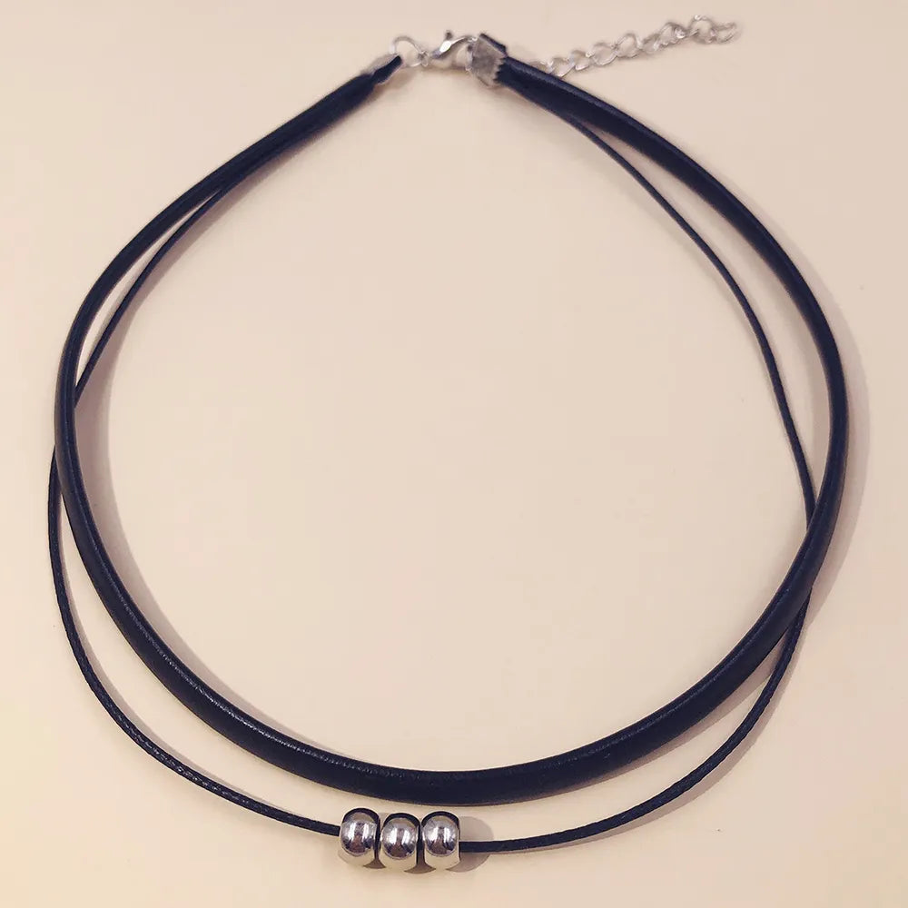 Classic Gothic Tattoo Black Leather Choker Necklace For Women Beads Pendant Charm Necklaces Boho Jewelry