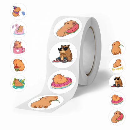 CAWPURI 100-500pcs Cute Plump Capybara Cartoon Brown Animals Stickers DIY Scrapbook Phone Reward Seal Label Wall Sticker Kid Toy