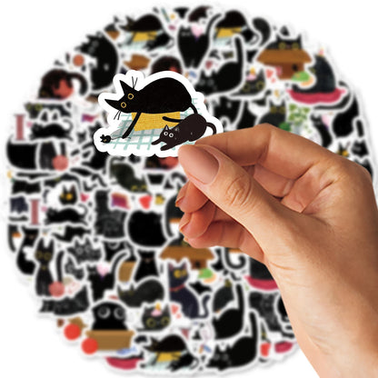 CAWPURI 45pcs/Box Black Cat Stickers Waterproof DIY Computer Washi Scrapbooking for Water Battle Creative Stationery