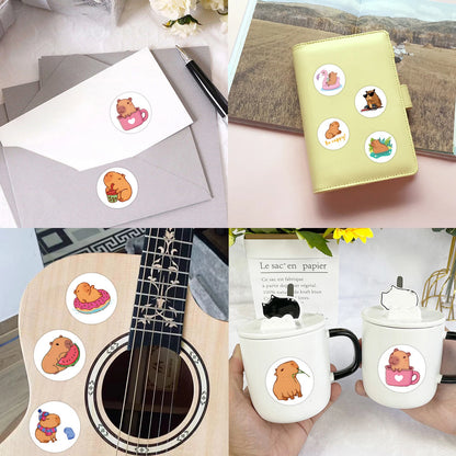 CAWPURI 100-500pcs Cute Plump Capybara Cartoon Brown Animals Stickers DIY Scrapbook Phone Reward Seal Label Wall Sticker Kid Toy