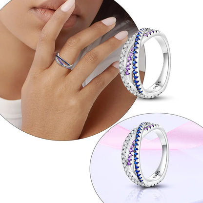 925 Sterling Silver Rings For Women Colorful Original Zircon Stackable Ring Festival Gifts Sparkling Jewelry