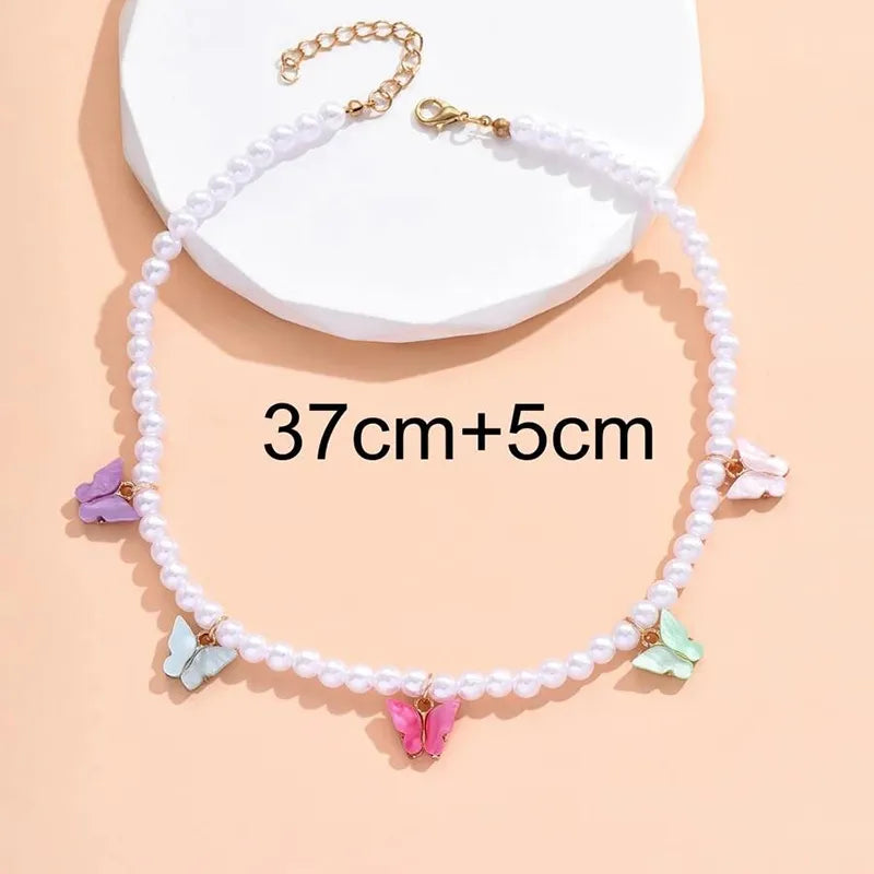 Wedding Party Jewelry Pearl Choker Necklace For Women Elegant White Imitation Pearl Butterfly Pendant Necklaces X0131