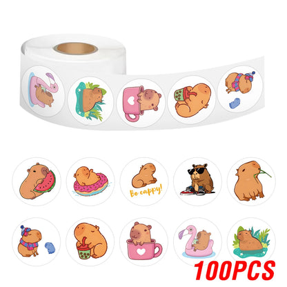 CAWPURI 100-500pcs Cute Plump Capybara Cartoon Brown Animals Stickers DIY Scrapbook Phone Reward Seal Label Wall Sticker Kid Toy