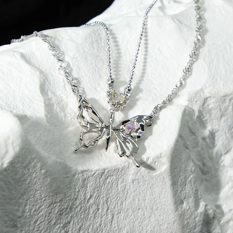 Y2K Crystal Butterfly Pendant Necklace