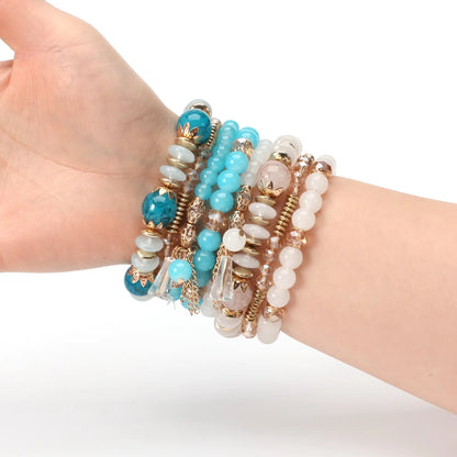 Bohemian Stackable Bead Bracelets for Women Multilayered Bracelet Pendant Charm Stretch Bangles