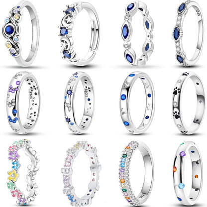 925 Sterling Silver Rings For Women Colorful Original Zircon Stackable Ring Festival Gifts Sparkling Jewelry