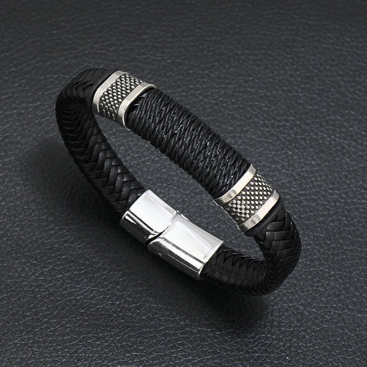 Genuine Men Leather Bracelets Men Stainless Steel Multilayer Braided Rope Bracelets for Male Female Bracelets Jewelry