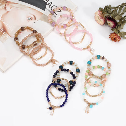 Bohemian Stackable Bead Bracelets for Women Multilayered Bracelet Pendant Charm Stretch Bangles