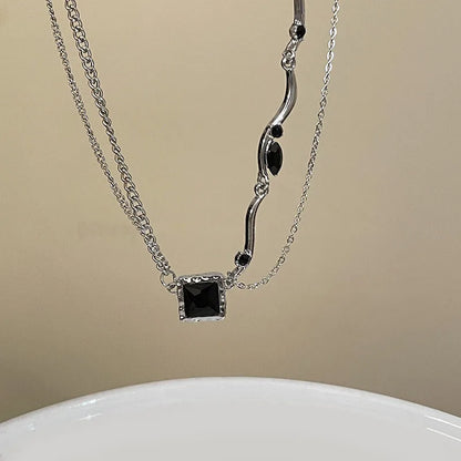 Black Square Pendant Double Layer Necklaces