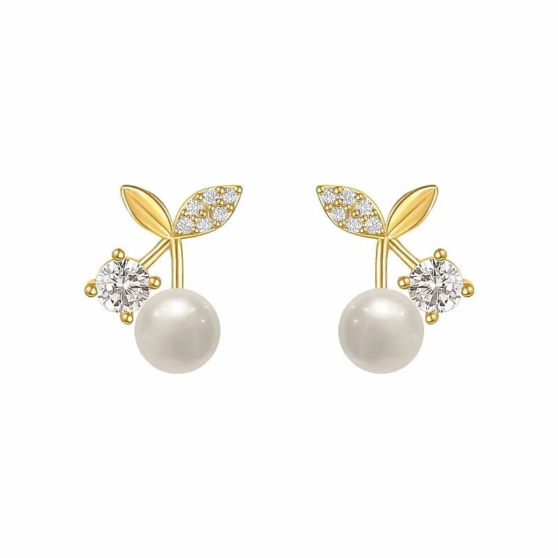 Petite Cherry Delicate Stud Earrings Cute Zircon Rhinestone Bow Bowknot Earring