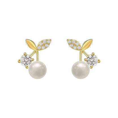 Petite Cherry Delicate Stud Earrings Cute Zircon Rhinestone Bow Bowknot Earring