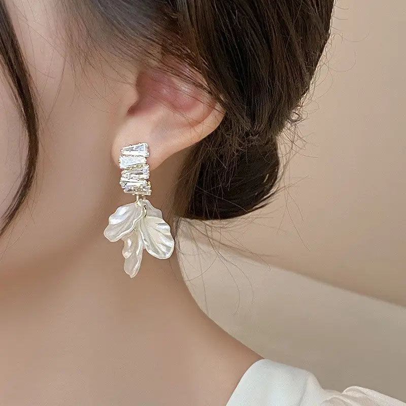 White Shell Flower Petal Drop Earrings