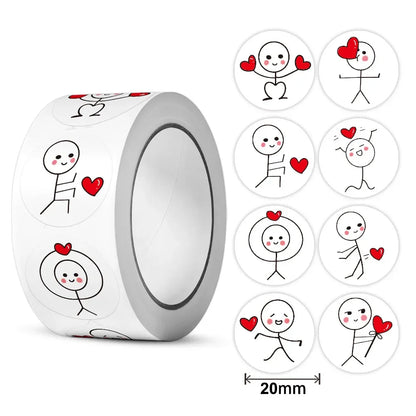 CAWPURI 500PCs Cartoon Reward Sticker Roll Cute Love Labels Valentine's Day Sticker for Wedding Gift Decor Envelope Sealing Scrapbooking