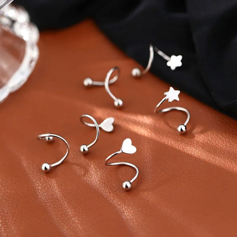 1Pcs Stainless Steel Screw Ball Star Heart Ear Bone Ear Buckle Rotating Wave Mini Stud Earrings