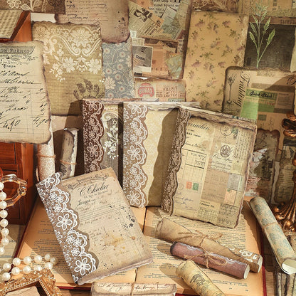 CAWPURI 50 Sheets Vintage Lace Scrapbook Paper Pack 50 Different Patterns Non-sticky Collage Paper for Journals Notebooks DIY Crafts