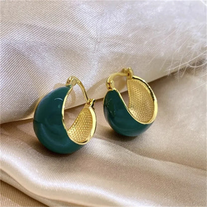 Green Dripping Oil Dangle Earrings Circle Vintage Hoop Earring