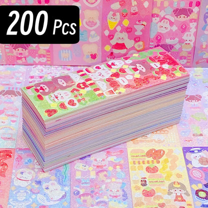CAWPURI 200p Kawaii Stickers for Kids Cute Stationary Aesthetic Diary Decoration Art Supplies Stickers for Scrapbooking Lot Korean Paper